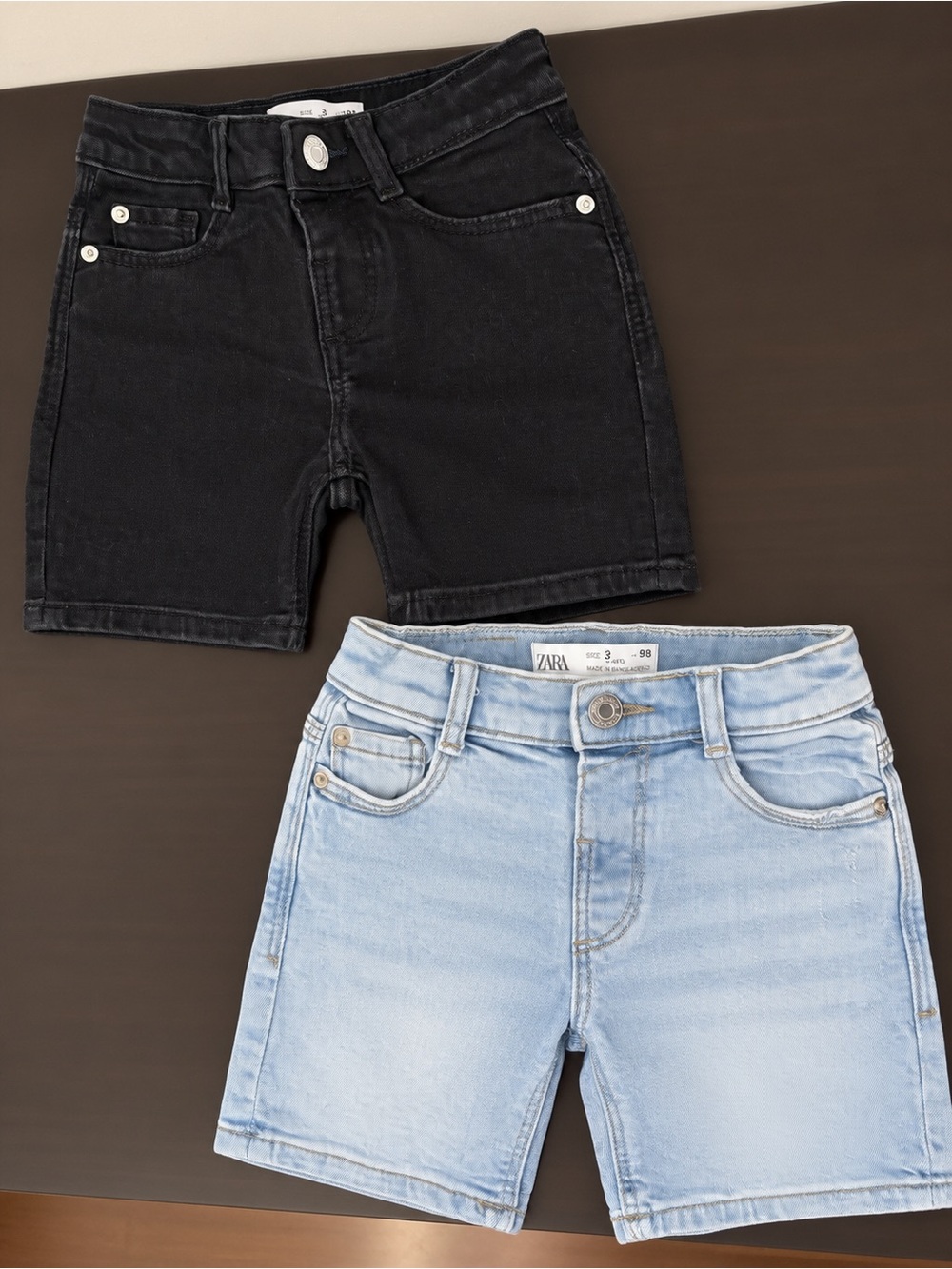 ZARA Kids Black and Light Blue Denim Shorts Set